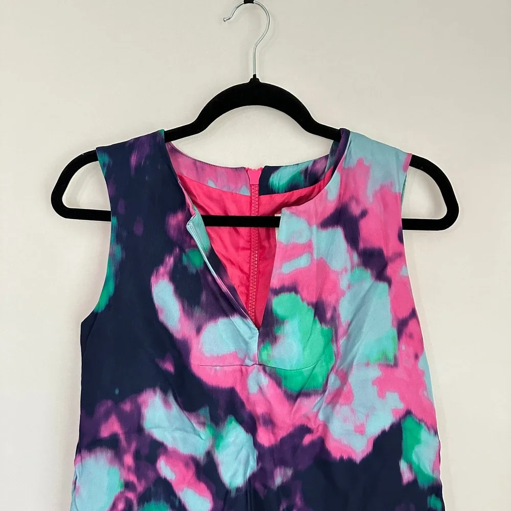 Kate Spade Sleeveless Dress Tye Dye Watercolor Print V Neck Back Zip‎ Size 8 - Picture 2 of 12